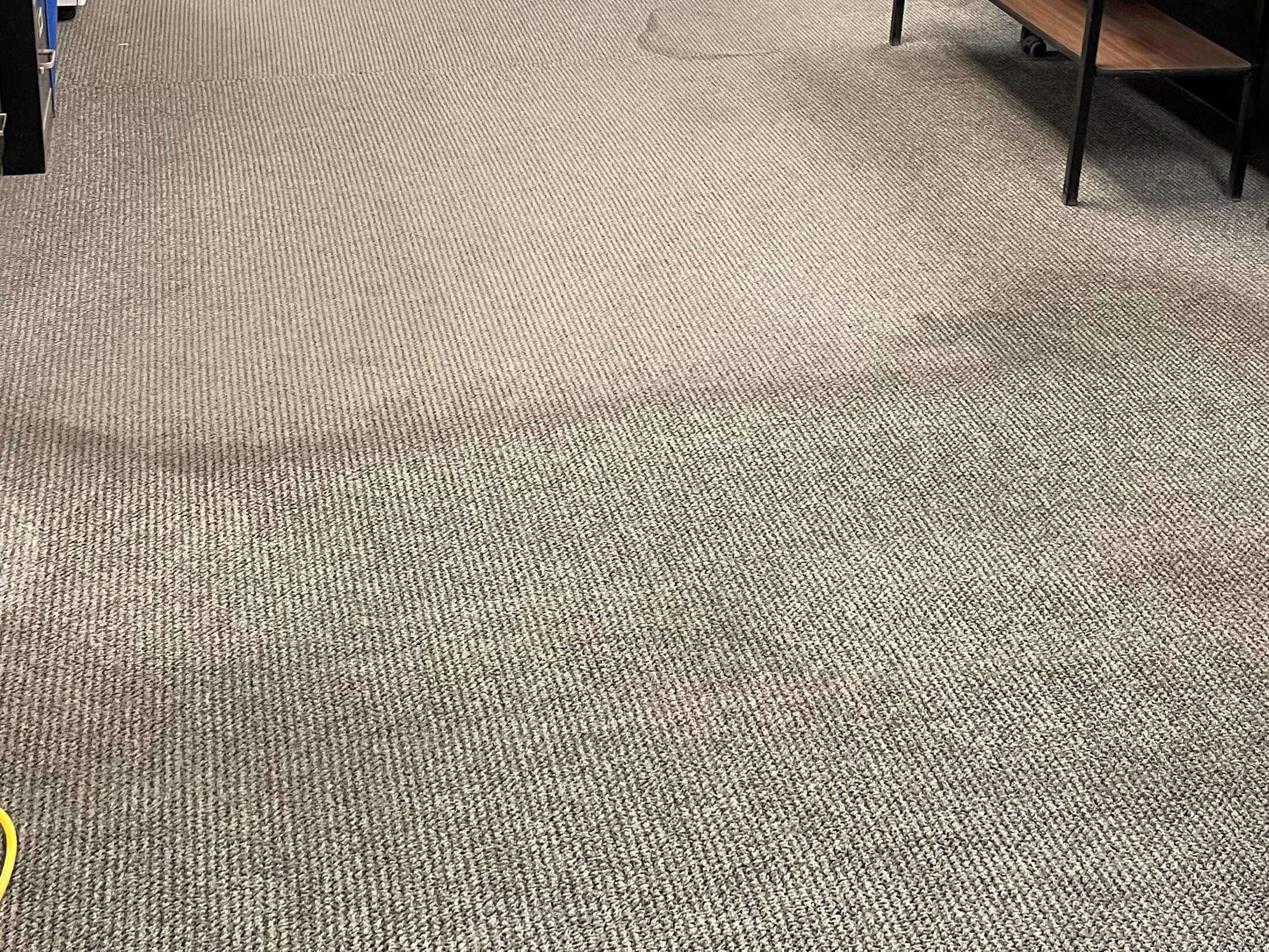 Before and after commercial carpet cleaning in a Brantford office